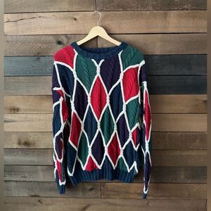 Vintage Croft & Barrow Cable Knit Diamond Sweater 90s Preppy